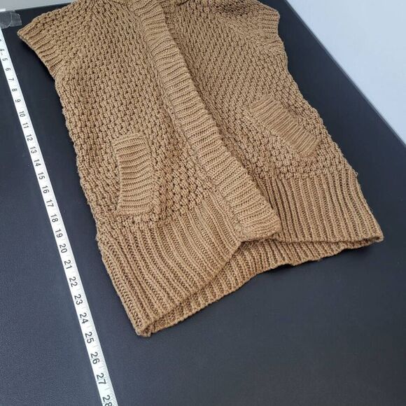 Zara Womens Snap Front Chunky Knit Cardigan Sweater Sz Medium Brown Fur Hooded - Picture 5 of 5